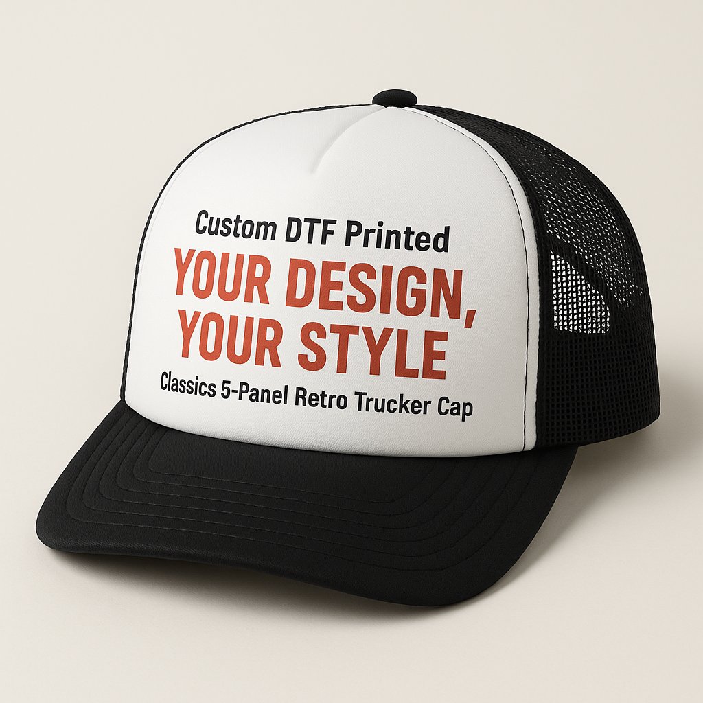 Custom DTF Printed Classics 5-Panel Retro Trucker Cap | Warrior Designs
