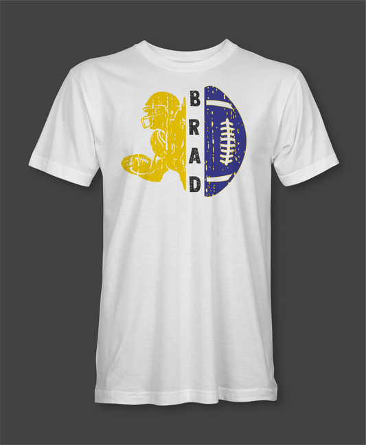 Spirit Wear | Custom Order | Distressed Football, Player & Name Adult T-Shirt
